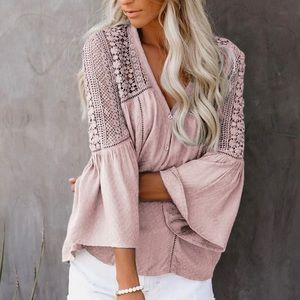 Love Stitch Boho Du Jour Crochet Blouse - Color Pink Size Small